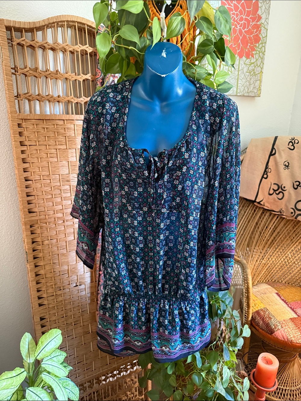 Boho Navy Multi Floral Tunic